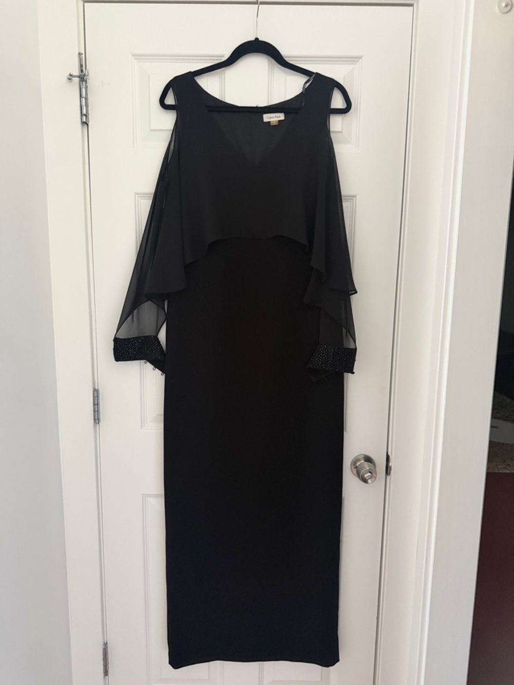 Calvin Klein Black Cold-Shoulder Evening Dress with Sheer Layer